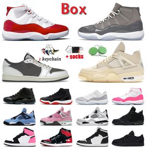 Met Box Heren Trainers Jumpman Basketbalschoenen Cool Grey 11 Cherry 11s Space Jam Reverse Mocha 1 Low Off 4 Black Cat 4s High Thunde Mid Pink Heren Dames Dhgate Sneakers