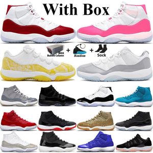 Mit Box Jumpman 11 Basketballschuhe Herren Damen 11s High Cherry Pink Yellow Snakeskin Cool Grey Bred Blue Olive Low Cement Grey Herren Trainer Sneakers Größe 36-47