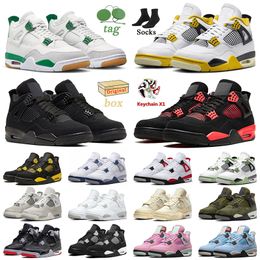 Met doos Jumpman 4 basketbalschoenen dennengroen Zwart Cat 4s Vivid Sulphur Military Sail Craft A Ma Maniere Wit Oreo Roze Rood Thunder Bred Sneakers Dames Heren Trainers