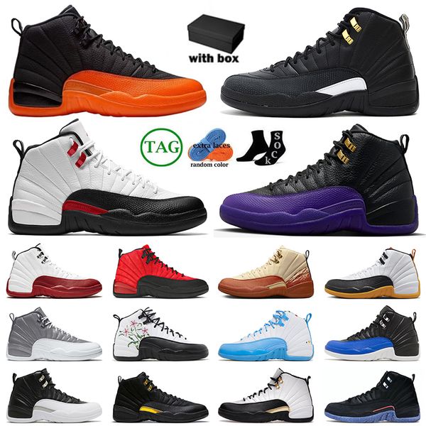 Con caja Jumpman 12 zapatos de baloncesto OG para hombres 12s brillantes naranja campo púrpura flor de sigilo playoffs negros taxi rojo ovo blanco