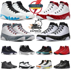 Met doos Jumpman 9 basketbalschoenen 9s Fire Red Powder Blue Particle Grey UNC Gym Red Chile Blue Bred Countdown Pack Statue Heren j9 Sports Sneakers Trainers