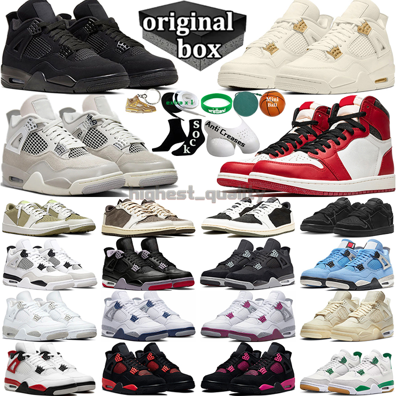 With Box 4 4s Men Women Basketball Shoes 1s Frozen Moments Canvas Military Black Cat Red Cement White Oreo Midnight Navy Sail Gold Bred Reimagined Mens Sports Sneakers