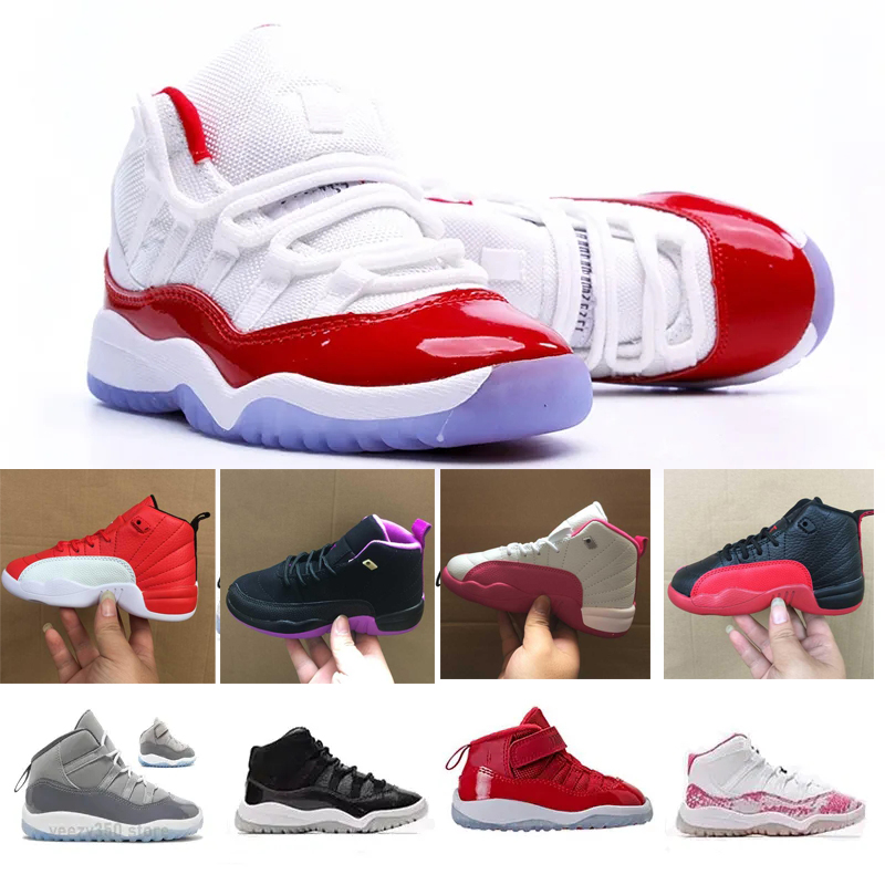 Med Box Kids Shoes TD Retro Retros 11 Cherry 11s Cool Grey 12 12S Influense Svart Deadly Pink Red Athletic Sneakers Kid Darling Baby Shoe