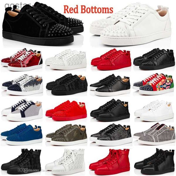 Avec la boîte Loubutins Christians Red-Bottomes Designer Mocassins chaussures baskets basses classique noir rivet coupé en cuir splike vintage Glitter Flat luxe hommes femmes Tras