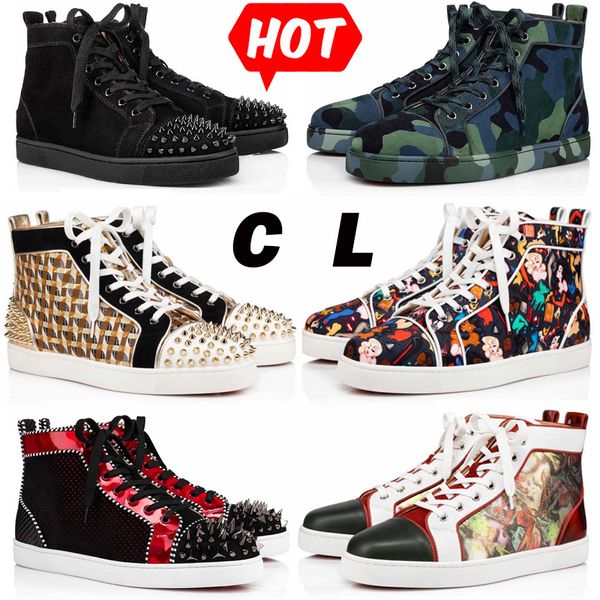 Avec Boîte Loubutins Christians Red-Bottomes Mocassins De Luxe Designer Chaussures Décontractées Plateforme Baskets Grande Taille Nous 13 Junior Spikes Hommes Femmes Noir Paillettes Plat Tra