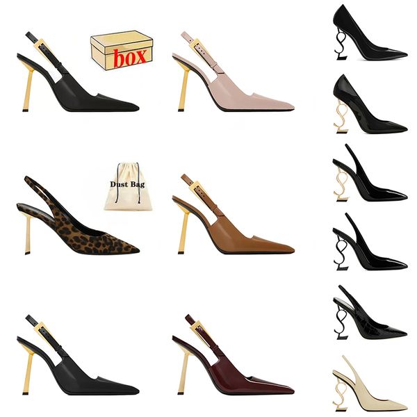 Avec boîte de luxe de luxe Pumps de mariage sandales célèbres designer femmes hauts talons en cuir breveté glissements de daims classiques en or doré gold-bordeaux noirs pantoufles noires