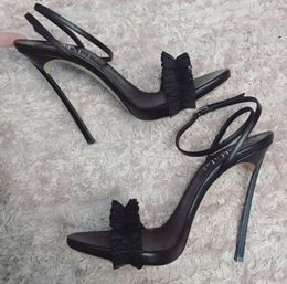 luxe Sexy femmes cheville-Wrap talons hauts chaussures dentelle stiletto orteils ouverts sandales en cuir véritable designer dame parti chaussures de mariage