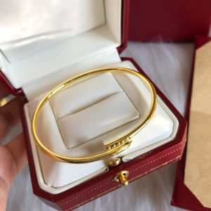 Con caja Pulsera de uñas fina de lujo Pulsera de diseñador Brazalete de moda de diamantes para hombres Mujeres Brazalete de pareja Brazalete de oro Joyería de diseñador Regalo del día de San Valentín