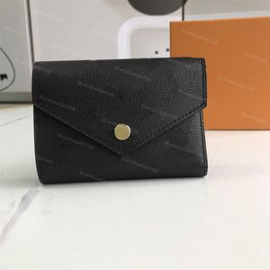 con CAJA M41938 Emboss Victorine Fold Carteras cortas negro azul marino rojo Monederos de piel de vaca Diseñador Bolsos de embrague de lujo Mujeres Negocios Cre197y