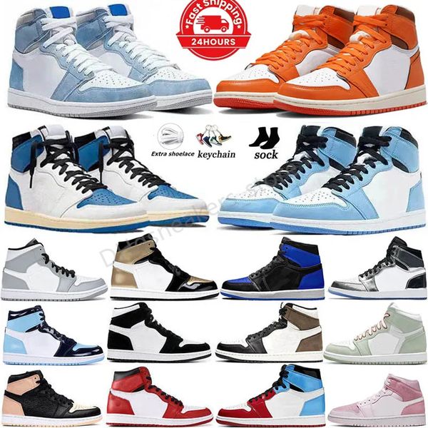 Avec boîte Chaussures pour hommes 1S High Lost Found Baketball Hoe Univerity Blue Dark Mocha Unc 1S Light Grey Hyper Chicago Bred Royal Sier Toe Shadow Twit Hommes Femmes Extérieur 1S Taille 13