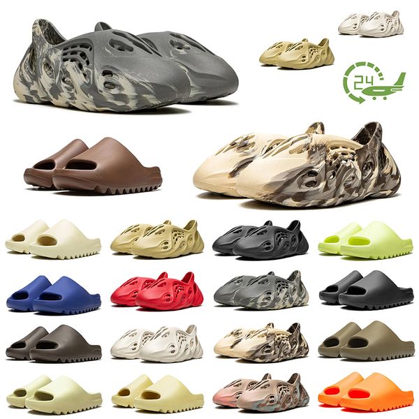 Con caja Envío gratis hombres mujeres Slide Glow Desierto Arena Gris Sandalias Luna Gris Arcilla Tierra Marrón Diapositivas Hueso Resina Diseñador Zapatillas Verde Resplandor