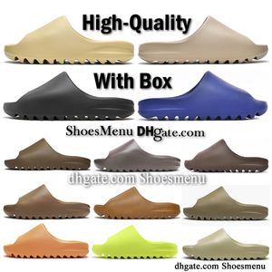 Con caja Hombres Mujeres Zapatillas Niños Niñas Diapositivas de espuma Negro Onyx Arena Gris Ararat Hueso Blanco Bermellón Rojo Ocre Azufre Niebla Luna Gris Azul Zapatillas Sandalias de alta calidad