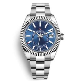 Avec boîte Mens automatique mécanique 42mm bleu montre en acier inoxydable noir Sky-Dweller pleine fonction petit cadran date calendrier montre-bracelet de travail 202368