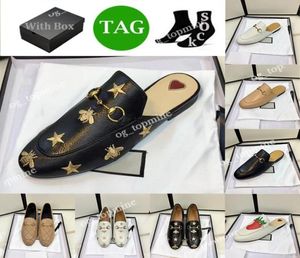 Avec boîte de boîtes sandales Princetown Slippers Womens Mandis en cuir authentique Sandales de luxe Casual Shoes Half Drag Metal ChaUN C9629403