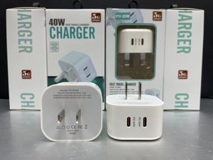 Avec boîte paquet 40W chargeurs de téléphone Charge rapide double Type C PD Charge rapide pour samsung Huawei iPhone prise ue US UK AU