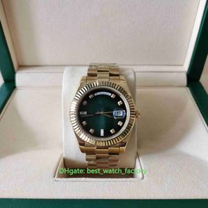 Con Box Papers U1F Maker Relojes para hombre 41 mm Día-Fecha 28238 Diamante Esfera verde Oro de 18 k Zafiro Asia 2813 Movimiento Mecánico Auto196P