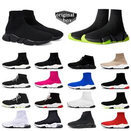 Con caja Paris Sock Shoes Triple Negro Blanco S Rojo Beige Casual Deportes Zapatillas de deporte Calcetines Entrenadores Hombres Mujeres Bota de punto Botines de tobillo Zapato de plataforma Entrenador de velocidad 36-45