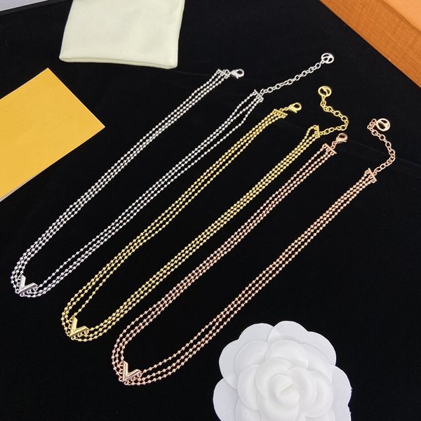 Con CAJA Collares pendientes Vintage Astilla Oro rosa Mujeres Hombres 3 Cadenas Collar de lujo Streetwear Cadena fantasma Colgante Gargantilla Diseñador de lujo Joyería L