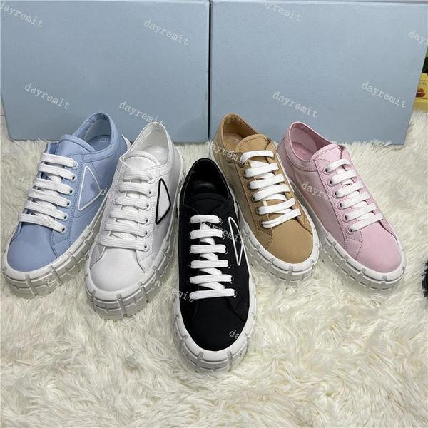 Avec Box Prad Designer Gabardine Sneaker Nylon Casual Chaussures Femmes Wheel Sneaker Classique Toile Sneakers Styliste Marque Formateurs Plate-forme H TE