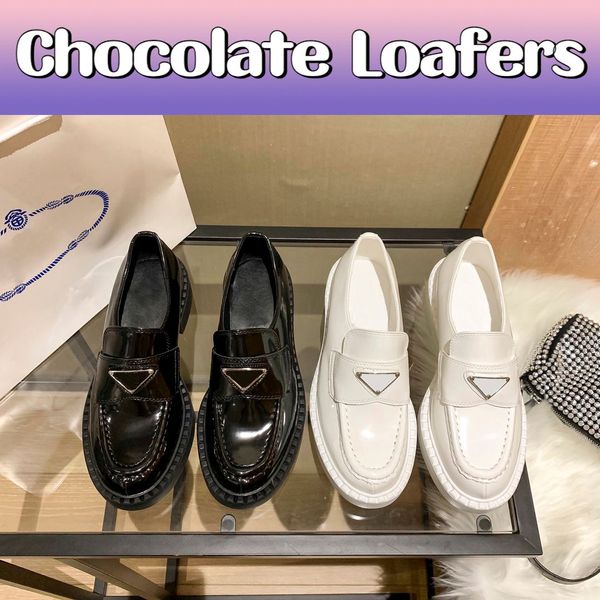 avec boîte Prad Designer Femmes Chaussures Chocolat Glacé Cuir Mocassin Noir Baskets En Cuir Brossé Mocassins Monolith Plus Plateforme Sneaker Qr