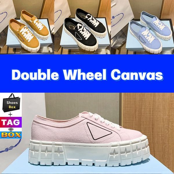 Con scatola Prad Doppia ruota Scarpe casual da donna Designer Sneaker da donna in tela con borsa per scarpe Scarpe da ginnastica con aumento di altezza Alabastro Rosa Deserto Jh 7152