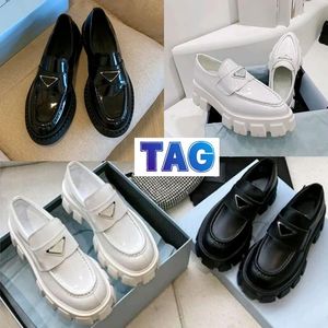 Met doos Prad Loafers Dress Shoes Leather Loafer Women Chocolade Bushaked Casual Shoe Dames Platform Sandalen Monolith Cowhide Sneakers Th TV
