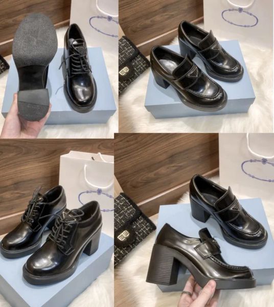 Avec Box Prad p Designer Luxury Casual Chaussures Bottes Courtes Dames Chocolat Brossé Chaussures En Cuir Mocassins Monolith Triangle Logo Noir Chaussure XF