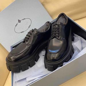 Met doos prad groothandel luxe monoliet geborsteld lederen loafers schoenen veter dikke hakken platform sneakers lug rubber sole oxford comfo qb