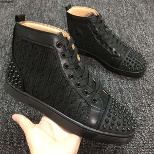 Met doos Schoenen met rode onderkant Designer Platform Vrijetijdsschoenen luxe sneakers zolen Hoge Top Zwarte Klinknagel Sportschoenen Casual Modetrend Echt leer 1I0E