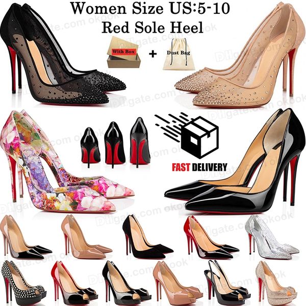 Avec boîte Bottoms rouges talons talons sandaux Designers Womens High Heel Luxurys Pump Plache Peep-Toes sandales sexy