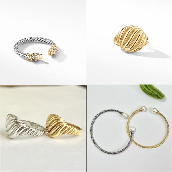 con caja Anillos Dy Twisted Anillo de dos colores Moda Mujer Plata Diseñador caliente Joyería mujer Diamante de lujo Pulsera vintage Pendiente boda Regalo de año nuevo