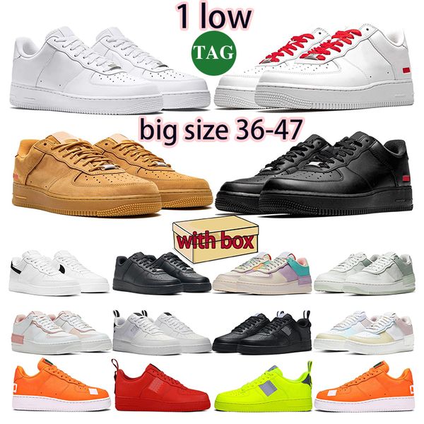 avec boîte Chaussure de course Forces1 Low Sports Sneakers Utility Blanc Noir Sup Blé Blanc Épinette Aura Pale Ivoire Extérieur Hommes Baskets Unisexe Classi Euro taille 36-47 nous 13