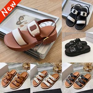 Nieuwe designer Sandalen Paris Clea Triomphe Tippi Calfskin Sandaal Triumphal Arch Zwart Wit Tan Summer Beach Slippers Luxe Flats Slides Dames Slip op Casual Dia