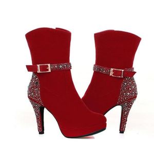 avec la boîte de boîte 33 à 41 paillettes rouge en daim noir rivets ramines hautes talons femme booties de cheville9142879