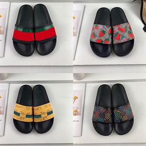 Con caja Zapatillas de diseñador para hombres, mujeres, pantoufle a rayas florales, verano, tela de goma, pisos, chanclas, deslizadores, toboganes calientes, sandalias, zapatos de playa