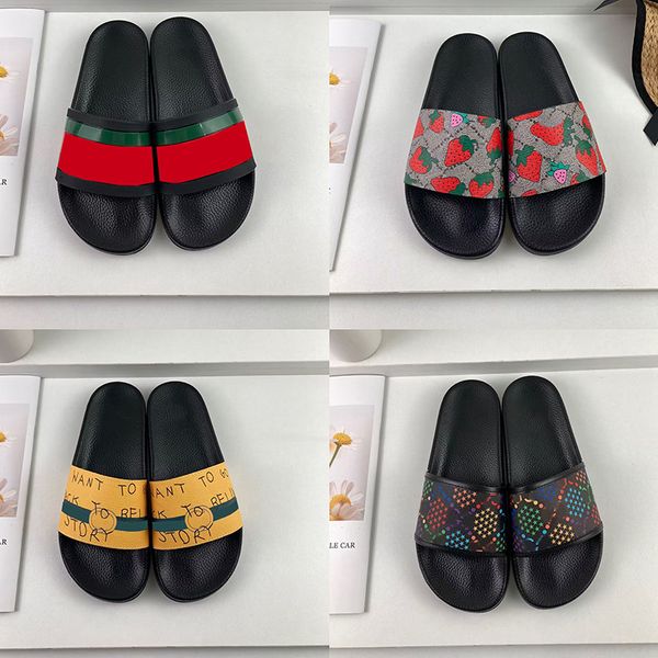 Avec Boîte Designer Pantoufles Pour Hommes Femmes Floral Rayé Pantoufle D'été En Caoutchouc Tissu Appartements Tongs Sliders Hot Slides Sandales Chaussures De Plage