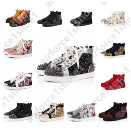 avec boîte Suela Roja Casual Sho Bottoms Red Bottoms Hig Digner Sho Men Sneakers Redbottoms Black Red Red Spike Patent Cuir Slip on Wedding Farts Outdoor