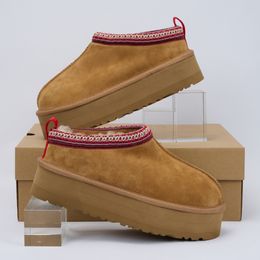 Avec Box Tasman Tazz Australia Mustard Seed Chesut Fur Slippers Sheepskin Classic Ultra Mini Boots Boots Winter Women's Flat Shoes Suede 7577
