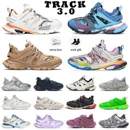 Con caja Top Quality Track 3.0 Zapatos de diseñador Hombres Mujeres Ocean Blue Split Light Tan Beige Khaki Caoba Pewter Zapatillas de deporte Placa de moda Zapatos casuales