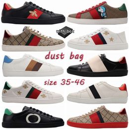 met doos Wandelen Luxe Designer Schoenen Heren Dames Italië Bee Ace Vrijetijdsschoen Witte Flats Leer Zapato Groen Rode Streep Geborduurd Koppels Trainers Sneakers 35-46