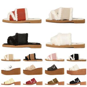 Avec boîte en gros Top Fashion Designer Slides Chaussures Femmes Pantoufles Noir Blanc Mules Toile Fourrure En Peluche Paille Caoutchouc Plat Sliders P HB 6534