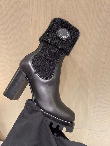 Con caja Botas de tobillo Beaubourg de marca de invierno para mujer Tacones altos de piel de becerro negros Botines Martin Vestido de novia de fiesta negro para mujer Botas Martin para mujer EU35-42