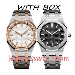 con caja Mujeres Diamante Completo Acero inoxidable Movimiento de cuarzo Relojes de alta calidad Womenwatch 15400 Sapphire Lady Watch Relojes de pulsera de moda