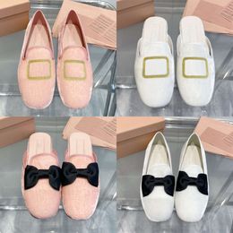 Avec une boîte Femmes Mules Bowtie Flats Vobus chaussures Slingbacks Slippers Femme Silk Satin Shoes 551