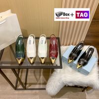 Avec boîte de chaussures habillées pour femmes Logo-Plaque Pumps de fronde en cuir de luxe Sandaux de mode de luxe Fashion Lady Shoe Taille 34-42