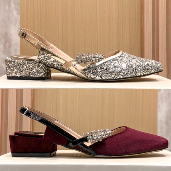 With Box zapatos de vestir para mujer london Jill 30 Crystal Strap Slingback Pumps Plaitnum Glitter Velvet Black Patent Leaher mujer diseñador tacones altos EUR 34-40