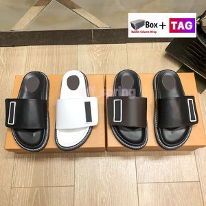 Met doos dames slippers magische tape lederen platte muilezels sandalen luxe designer mocassins outdoor rubber dia schuifjes maat 35-40