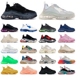 Balenciga Triple S Retro Designer Mens Womens Casual Shoe Balencaigas Shoes Beige Clear Sole All White Black Neon Green Pink Crystal Fashion Flat Boots Sports Sneakers Trainers