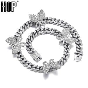 Met Butterfly Hanger Miami Cubaanse Ketting AOLly Ketting Iced Out Bling CZ Rhinestone Hip Hop voor Dames Charms Choker Sieraden X0509