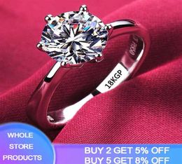 Met cericaat vervaagt nooit 18k witgouden ring voor vrouwen solitaire 2 0ct ronde gesneden zirkonia diamanten trouwring bruidsjuwelen323O1534578